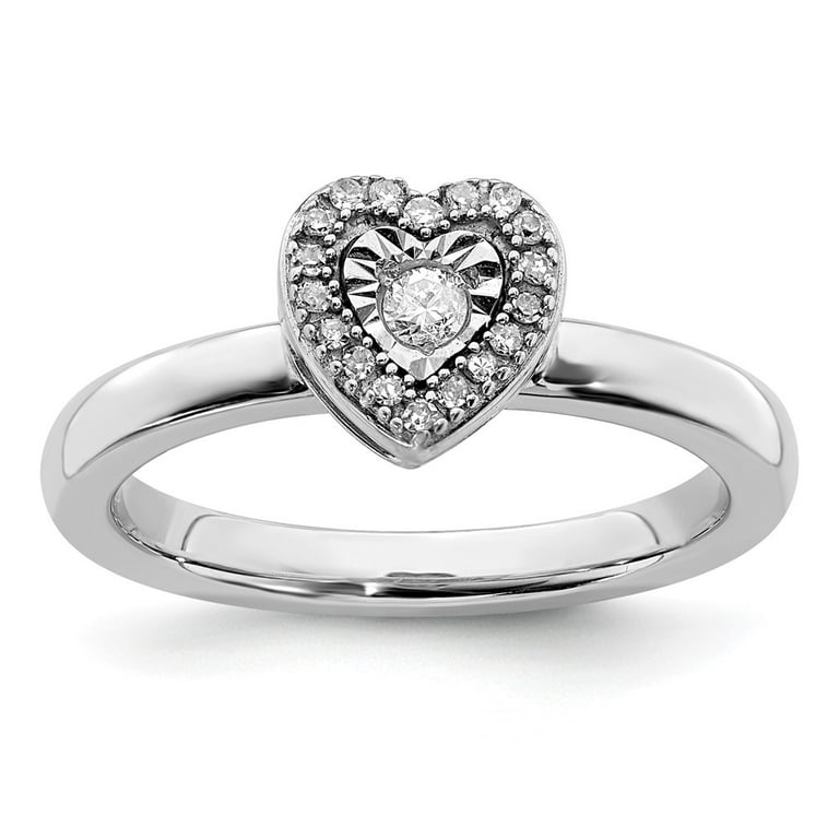 925 Sterling Silver Stackable Expressions Heart Diamond Ring Size
