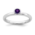 thumbnail image 1 of 925 Sterling Silver Stackable Expressions High 4mm Round Amethyst Ring Size: 9; for Adults and Teens; for Women and Men, 1 of 5