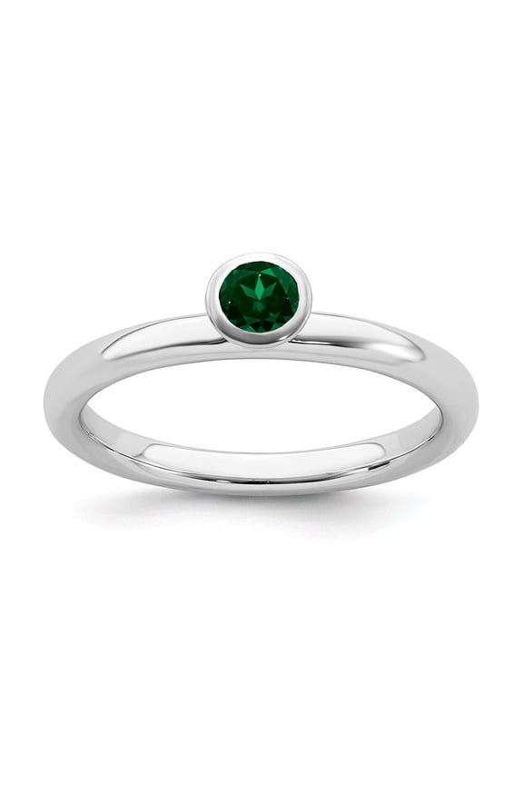 925 Sterling Silver Stackable Expressions High 4mm Round Cr. Emerald Ring Size: 7; for Adults and Teens; for Women and Men