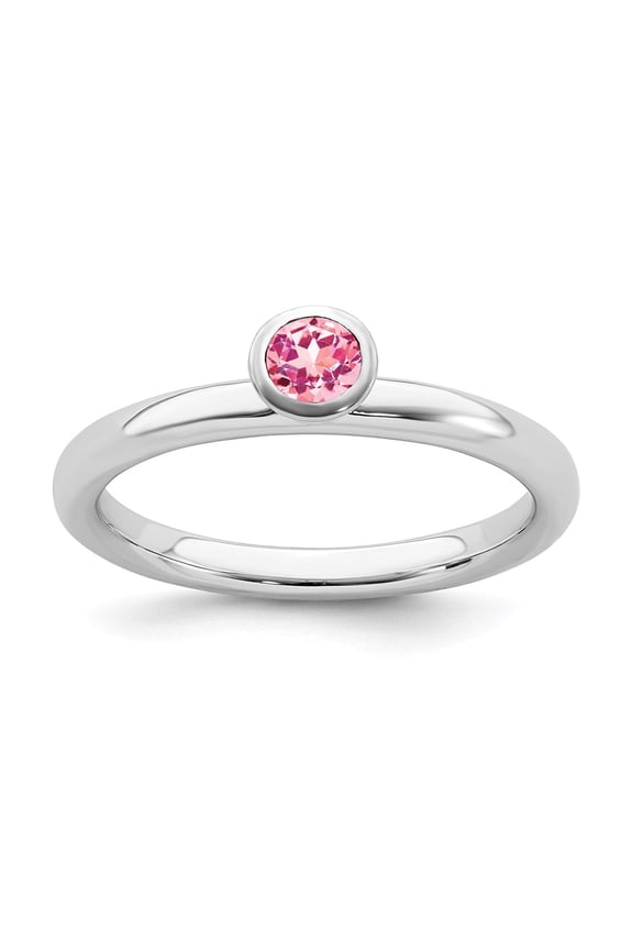 925 Sterling Silver Stackable Expressions High 4mm Round Pink Tourmaline Ring Size: 6; for Adults and Teens; for Women and Men