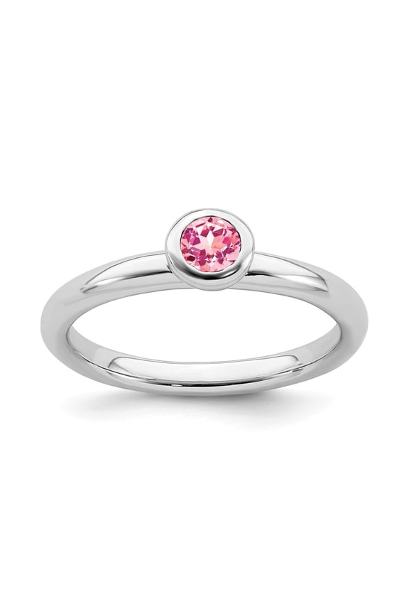 925 Sterling Silver Stackable Expressions Low 4mm Round Pink Tourmaline Ring Size: 8; for Adults and Teens; for Women and Men