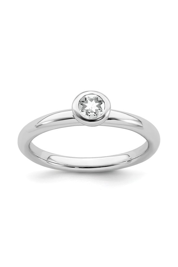 925 Sterling Silver Stackable Expressions Low 4mm Round White Topaz Ring Size: 8; for Adults and Teens; for Women and Men