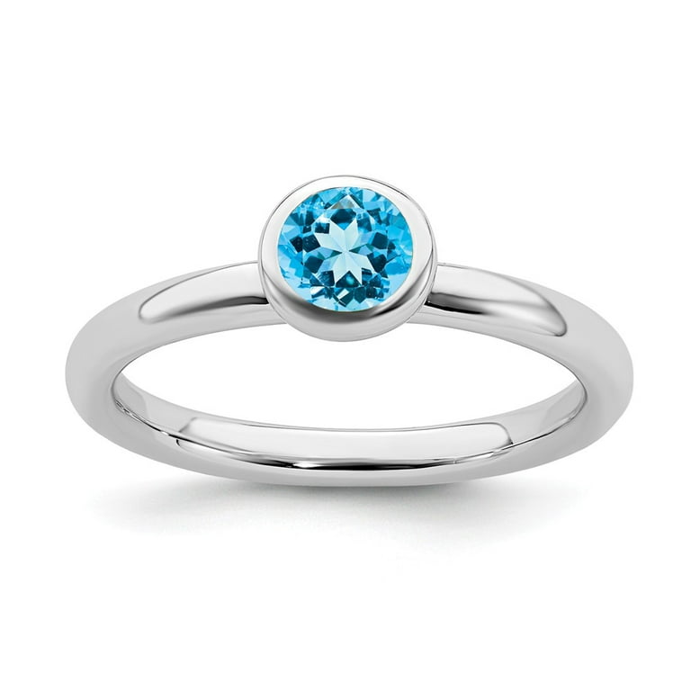 Sterling Silver Stackable Expressions Low 5mm Round Blue Topaz Ring Sterling Silver Stackable Expressions Low 5mm Round Blue Topaz Ring