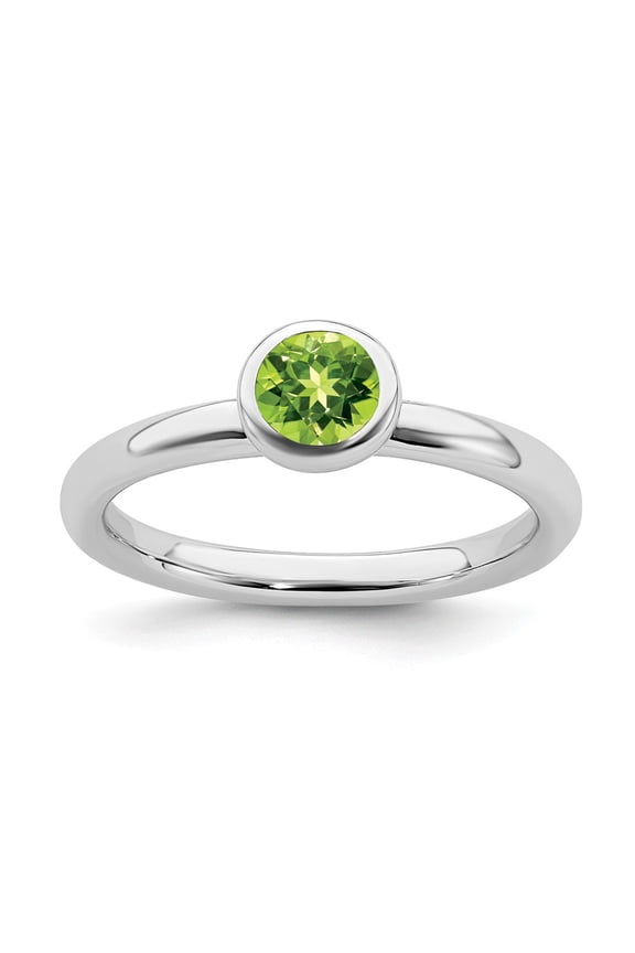 925 Sterling Silver Stackable Expressions Low 5mm Round Peridot Ring Size: 8; for Adults and Teens; for Women and Men