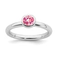 thumbnail image 1 of 925 Sterling Silver Stackable Expressions Low 5mm Round Pink Tourmaline Ring Size: 8; for Adults and Teens; for Women and Men, 1 of 5