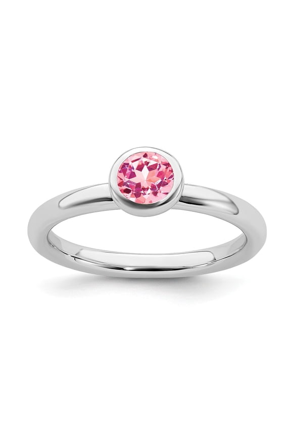 925 Sterling Silver Stackable Expressions Low 5mm Round Pink Tourmaline Ring Size: 8; for Adults and Teens; for Women and Men