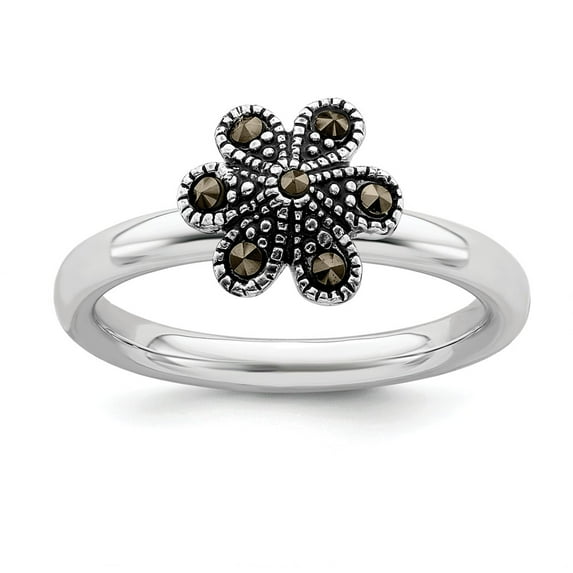 925 Sterling Silver Stackable Expressions Marcasite Scalloped Ring Size: 7; for Adults and Teens; for Women and Men