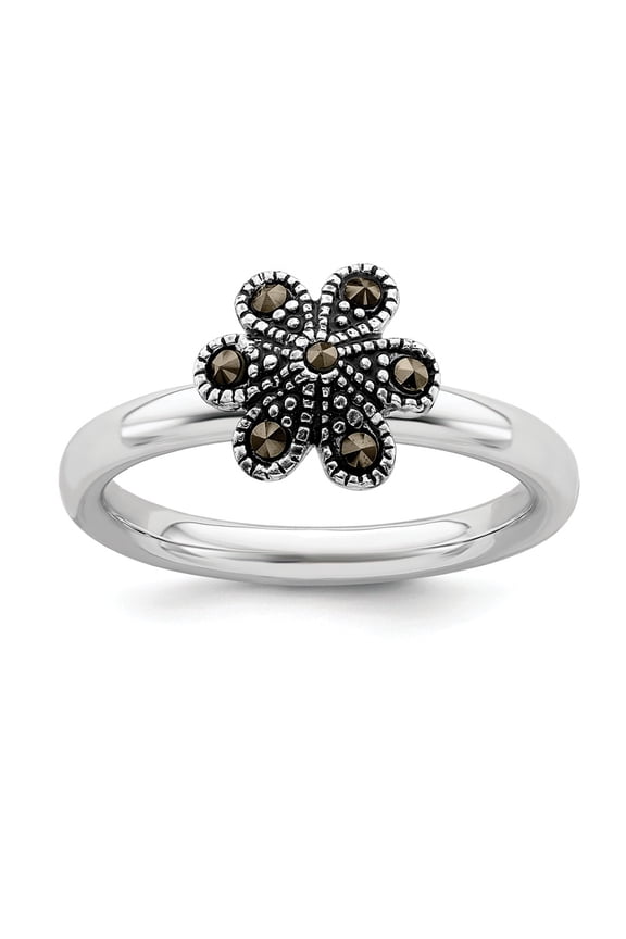 925 Sterling Silver Stackable Expressions Marcasite Scalloped Ring Size: 9; for Adults and Teens; for Women and Men