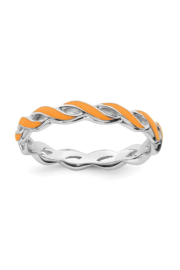 925 Sterling Silver Stackable Expressions Orange Enamel Ring Size: 7; for Adults and Teens; for Women and Men