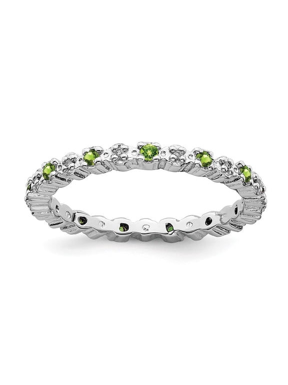 925 Sterling Silver Stackable Expressions Peridot & Diamond Ring Size: 6; for Adults and Teens; for Women and Men