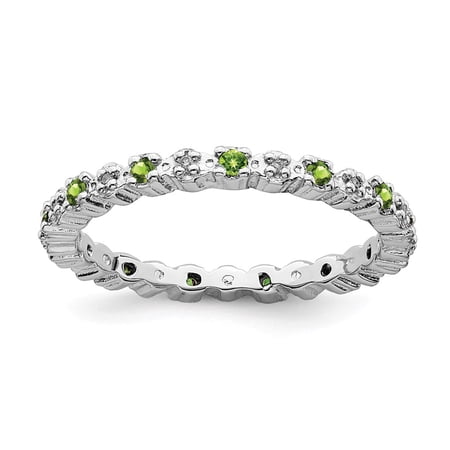 925 Sterling Silver Stackable Expressions Peridot & Diamond Ring Size: 7; for Adults and Teens; for Women and Men
