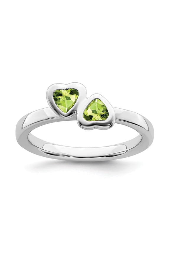925 Sterling Silver Stackable Expressions Peridot Double Heart Ring Size: 5; for Adults and Teens; for Women and Men