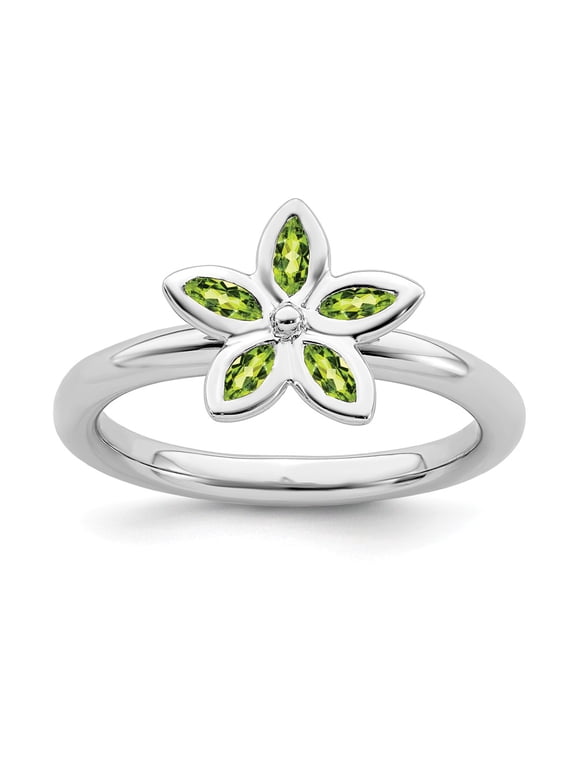 925 Sterling Silver Stackable Expressions Peridot Flower Ring Size: 10; for Adults and Teens; for Women and Men