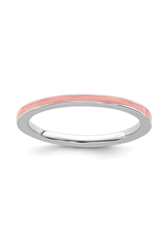 925 Sterling Silver Stackable Expressions Pink Enameled 1.5mm Ring Size: 6; for Adults and Teens; for Women and Men