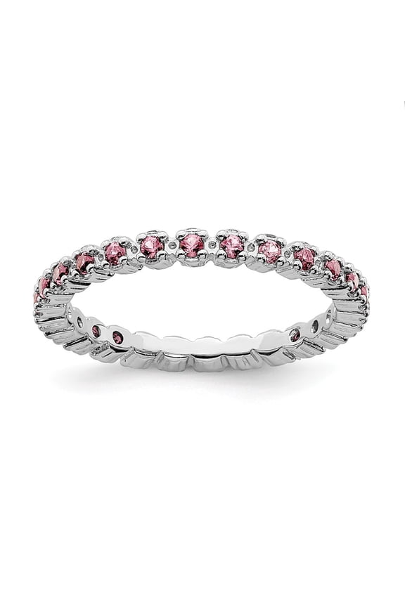 925 Sterling Silver Stackable Expressions Pink Tourmaline Ring Size: 8; for Adults and Teens; for Women and Men