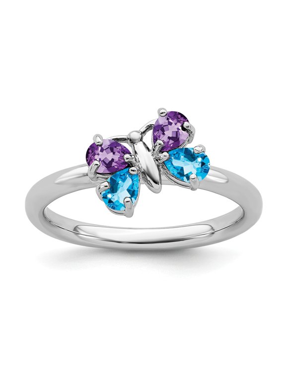 925 Sterling Silver Stackable Expressions Polished BT & AM Butterfly Ring Size: 7; for Adults and Teens; for Women and Men