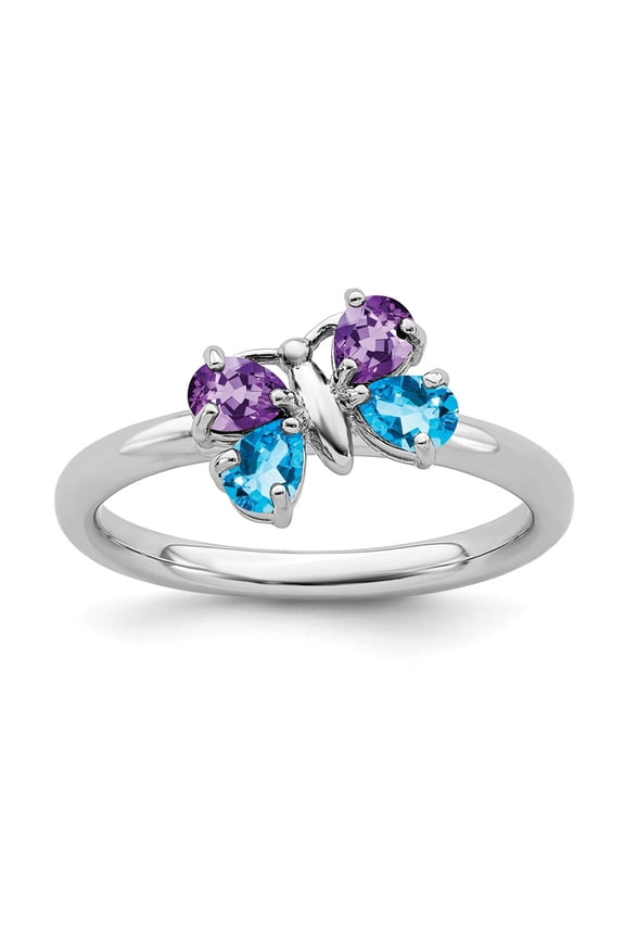 925 Sterling Silver Stackable Expressions Polished BT & AM Butterfly Ring Size: 7; for Adults and Teens; for Women and Men
