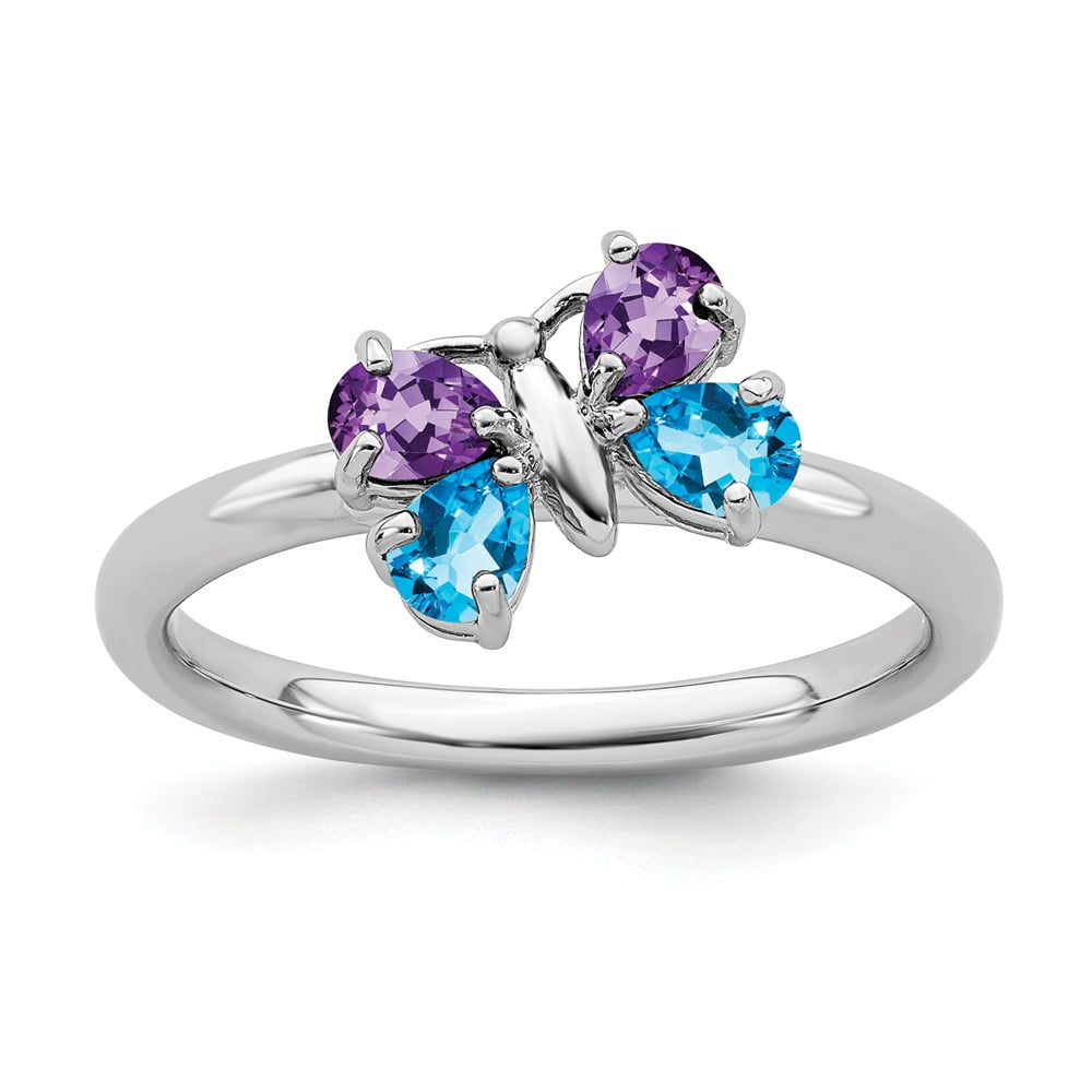 Sterling Silver Stackable Expressions Blue Topaz & Amethyst Butterfly Ring Sterling Silver Stackable Expressions Blue Topaz & Amethyst Butterfly Ring