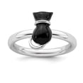 thumbnail image 1 of 925 Sterling Silver Stackable Expressions Polished Black Enameled Cat Ring Size: 10; for Adults and Teens; for Women and Men, 1 of 5