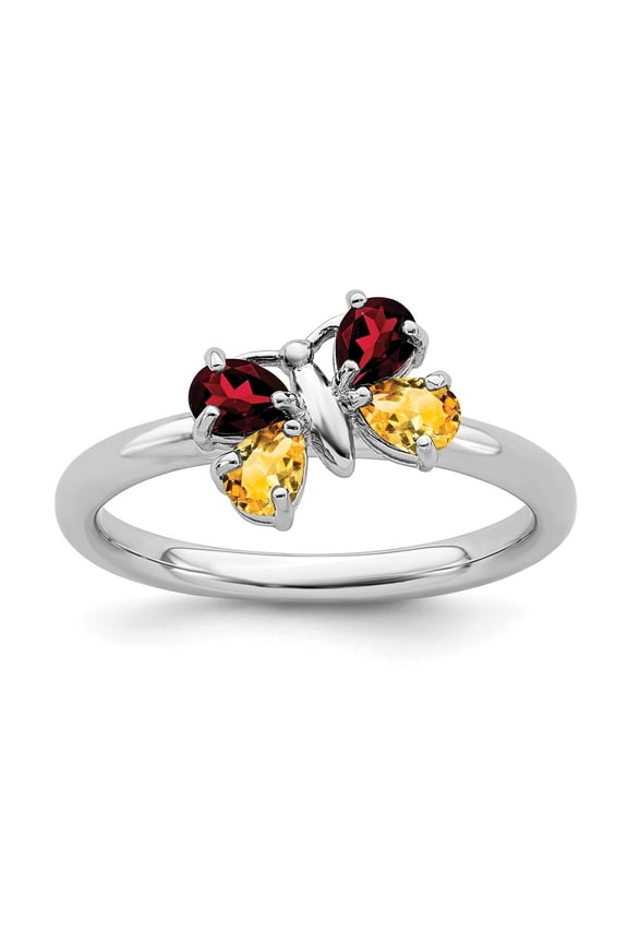 925 Sterling Silver Stackable Expressions Polished CI & GA Butterfly Ring Size: 8; for Adults and Teens; for Women and Men