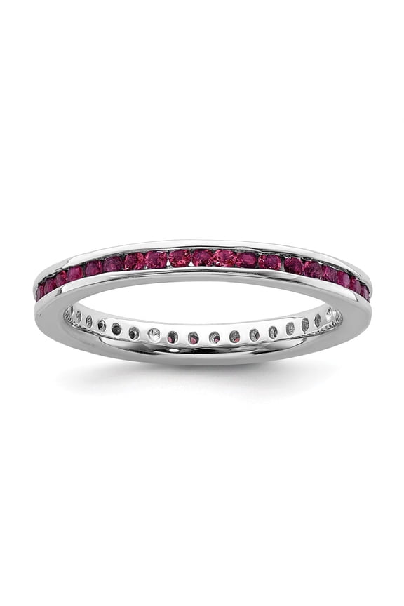 925 Sterling Silver Stackable Expressions Polished Created Ruby Ring Size: 9; for Adults and Teens; for Women and Men
