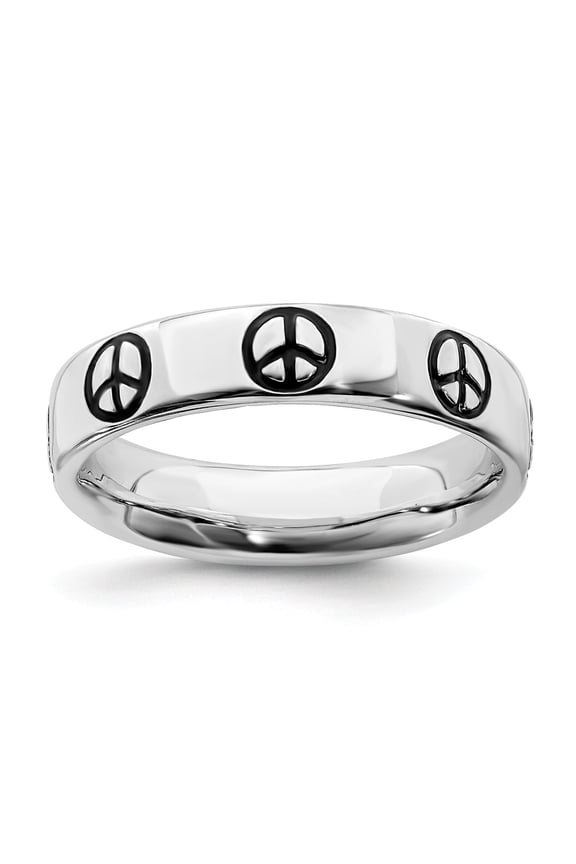 925 Sterling Silver Stackable Expressions Polished Enameled Peace Sign Ring Size: 5; for Adults and Teens; for Women and Men