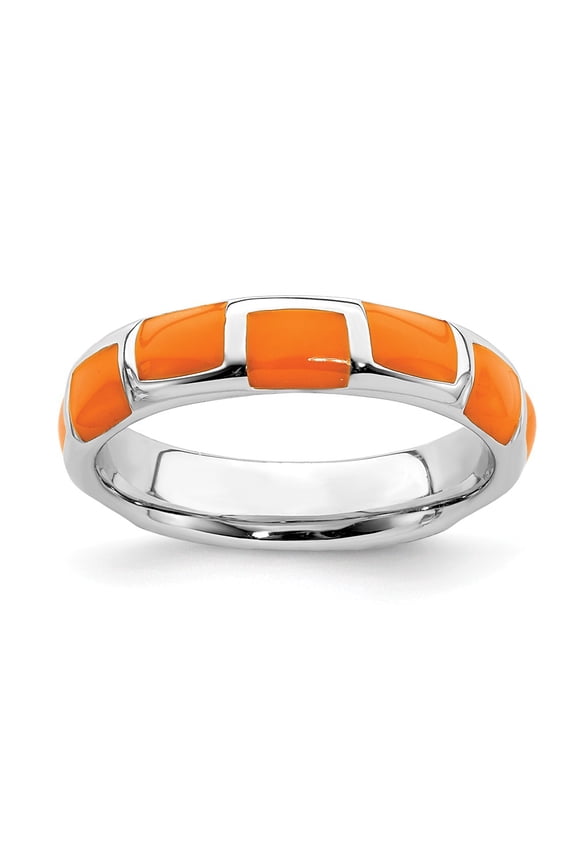 925 Sterling Silver Stackable Expressions Polished Orange Enameled Ring Size: 7; for Adults and Teens; for Women and Men
