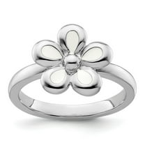 925 Sterling Silver Stackable Polished White Enameled Flower Ring Size 6-Stackable-Ring for Women