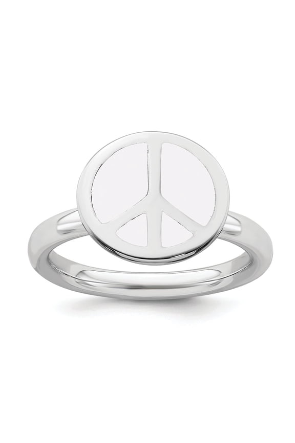 925 Sterling Silver Stackable Expressions Polished White Enameled Peace Sign Ring Size: 7; for Adults and Teens; for Women and Men