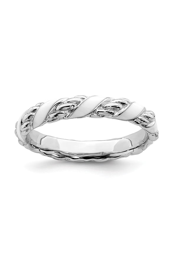 925 Sterling Silver Stackable Expressions Polished White Enameled Ring Size: 7; for Adults and Teens; for Women and Men