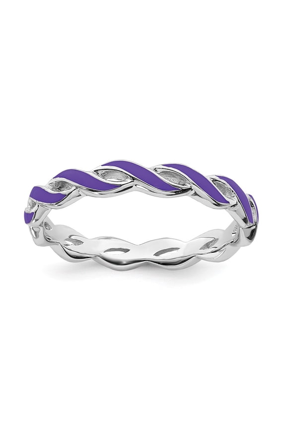 925 Sterling Silver Stackable Expressions Purple Enamel Ring Size: 6; for Adults and Teens; for Women and Men