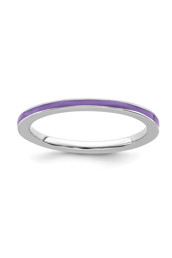 925 Sterling Silver Stackable Expressions Purple Enameled 1.5mm Ring Size: 8; for Adults and Teens; for Women and Men