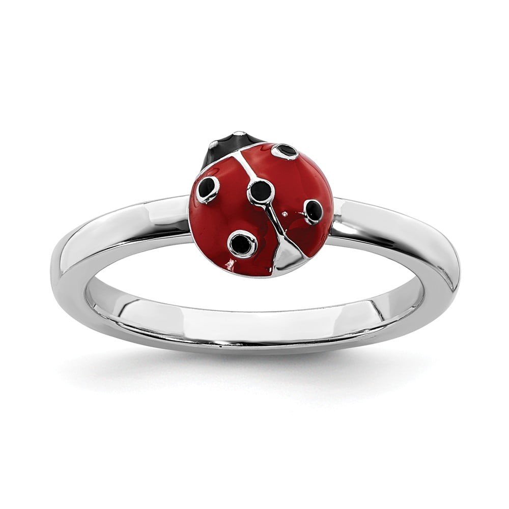 Sterling Silver Stackable Expressions Red & Black LadyBug Ring Sterling Silver Stackable Expressions Red & Black LadyBug Ring