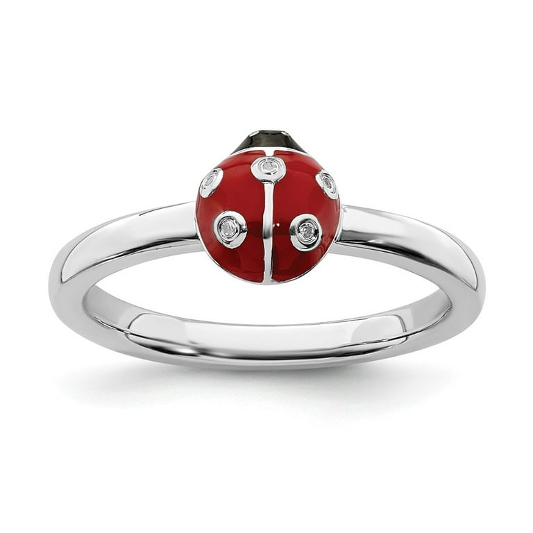 Sterling Silver Stackable Expressions Red & Black LadyBug Diamond Ring Sterling Silver Stackable Expressions Red & Black LadyBug Diamond Ring