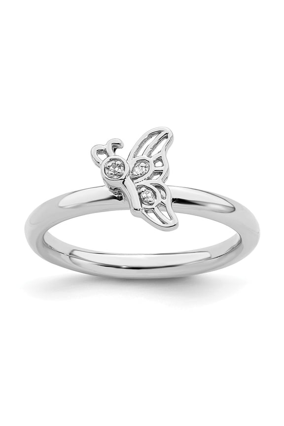 925 Sterling Silver Stackable Expressions Rhodium Butterfly With Diamond Ring Size: 8; for Adults and Teens; for Women and Men