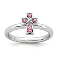 thumbnail image 1 of 925 Sterling Silver Stackable Expressions Rhodium Pink Tourmaline Cross Ring Size: 10; for Adults and Teens; for Women and Men, 1 of 5