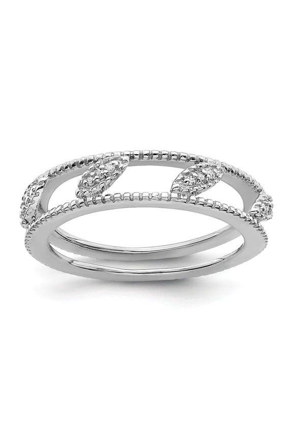 925 Sterling Silver Stackable Expressions Rhodium-plated Diamond Jacket Ring Size: 7; for Adults and Teens; for Women and Men