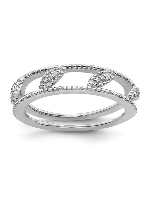 925 Sterling Silver Stackable Expressions Rhodium-plated Diamond Jacket Ring Size: 9; for Adults and Teens; for Women and Men