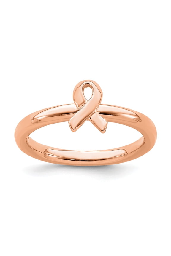 925 Sterling Silver Stackable Expressions Rose Gold Awareness Ribbon Ring Size: 10; for Adults and Teens; for Women and Men