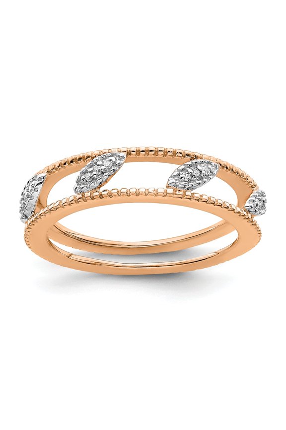 925 Sterling Silver Stackable Expressions Rose Gold-plated Diamond Jacket Ring Size: 6; for Adults and Teens; for Women and Men