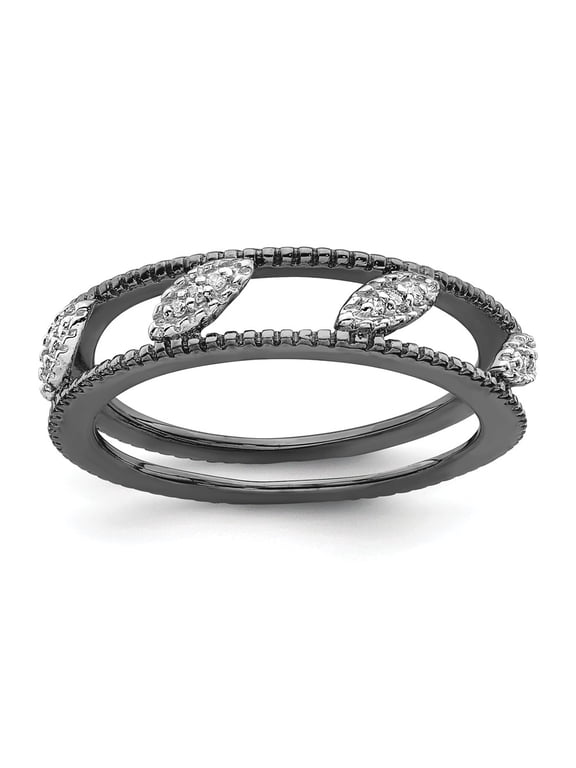 925 Sterling Silver Stackable Expressions Ruthenium-plated Diamond Jacket Ring Size: 6; for Adults and Teens; for Women and Men