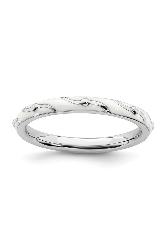 925 Sterling Silver Stackable Expressions White Enamel Ring Size: 8; for Adults and Teens; for Women and Men