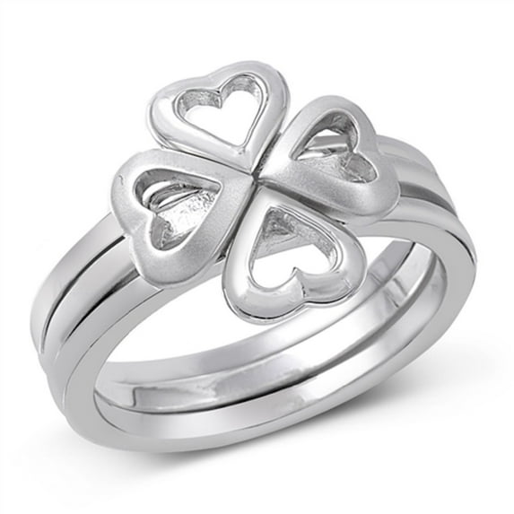 925 Sterling Silver Stackable Four Leaf Clover Heart Ring Size 10