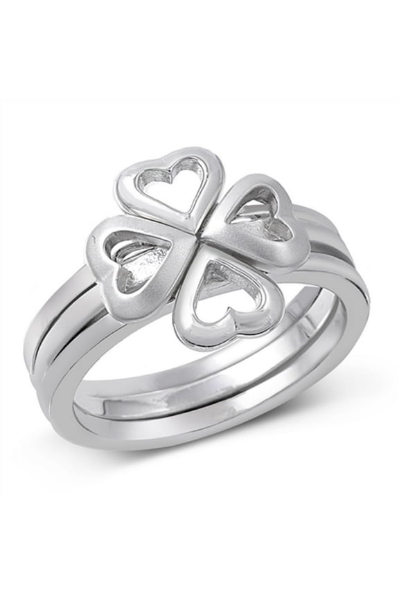 925 Sterling Silver Stackable Four Leaf Clover Heart Ring Size 6
