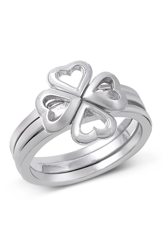 925 Sterling Silver Stackable Four Leaf Clover Heart Ring Size 9