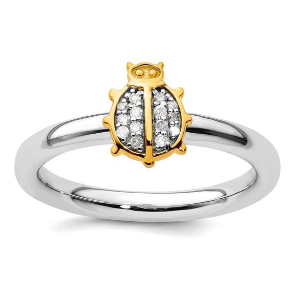 925 Sterling Silver Stackable Gold Plated Ladybug Diamond Ring Size 7 Stackable Ring for Women