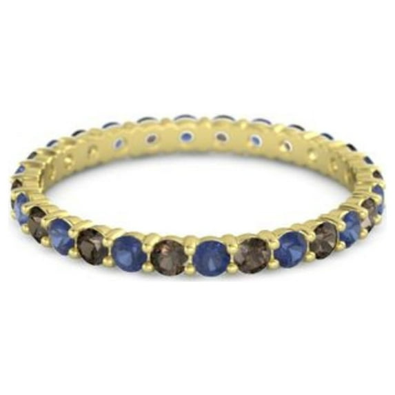 925 Sterling Silver Stackable Natural Sapphire Blue September Birthstone With Smoky Quartz Ring Eternity Band