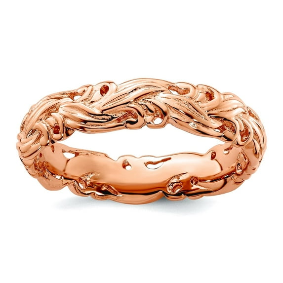 925 Sterling Silver Stackable Pink Plated Carved Band Size 7 Stackable Ring for Women and Men