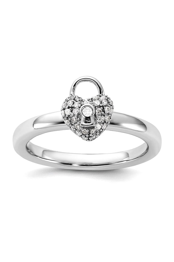 925 Sterling Silver Stackable Polished Diamond Love Heart Lock Ring Size 6 Stackable Ring for Women