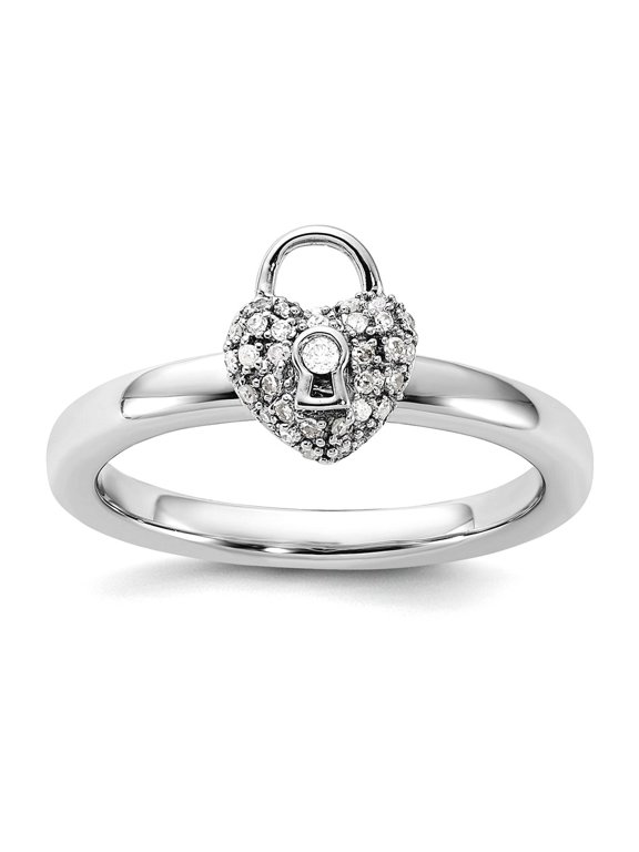 925 Sterling Silver Stackable Polished Diamond Love Heart Lock Ring Size 9 Stackable Ring for Women